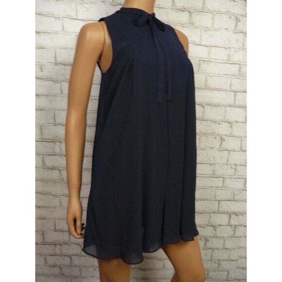 $98 BCBGeneration Deep Navy Blue Chiffon A-Line Mock Neck Dress XXS NWT - Picture 2 of 5